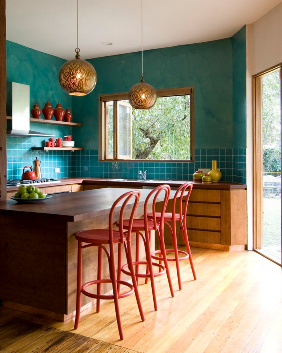 Turquoise Red Gold Kitchen California Window Fashions Design Ideas