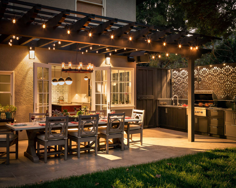 A backyard with a patio creative blinds